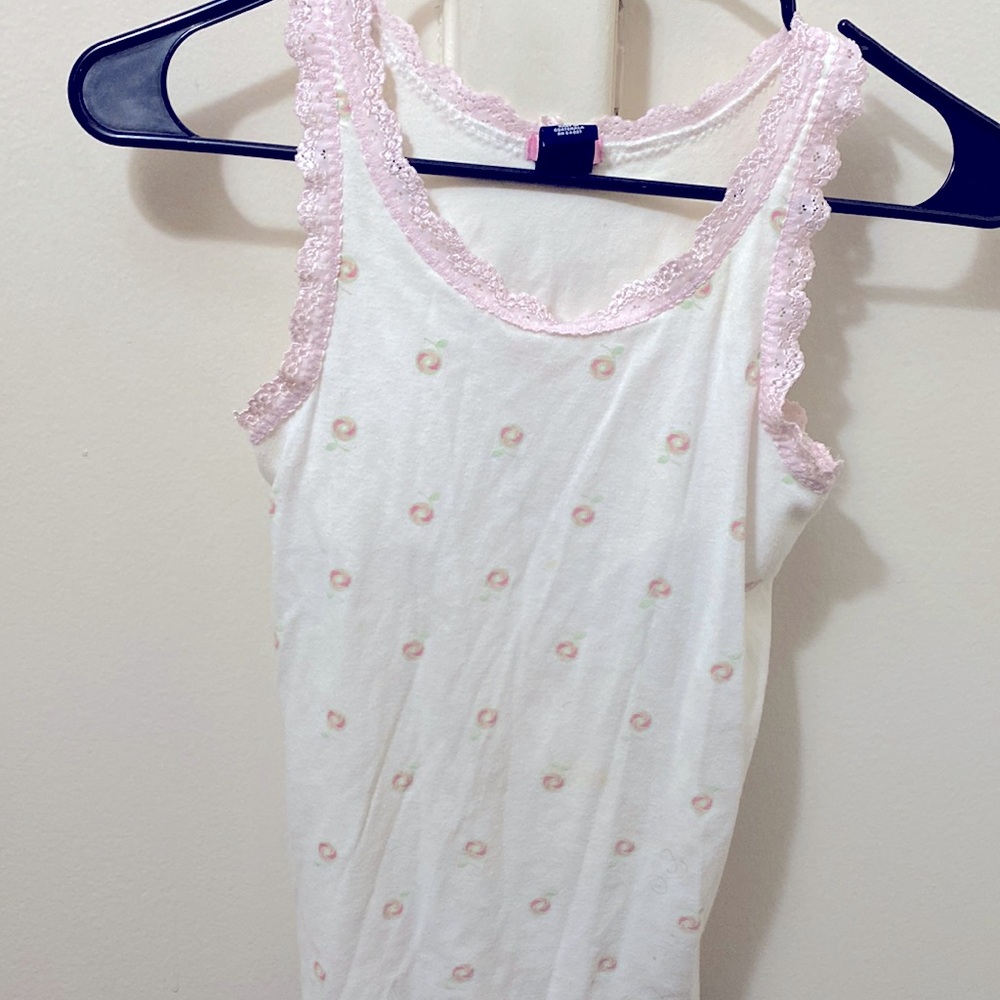 Girls GAP Kids white camisole with pink lace.
